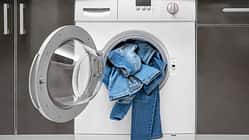 Washing,Denim,Items,In,The,Washing,Machine.,Delicate,Cleaning.