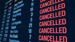 Close up arrival departure board, cancelled flight, flight table.