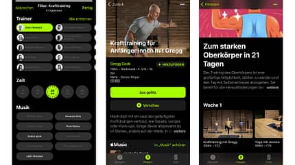 Apple Fitness Plus: Die Trainings lassen sich filtern (links). Einige Workouts sind zu so genannten Collections zusammengefasst (rechts) Apple Fitness Plus: Die Trainings lassen sich filtern (links). Einige Workouts sind zu so genannten Collections zusammengefasst (rechts)