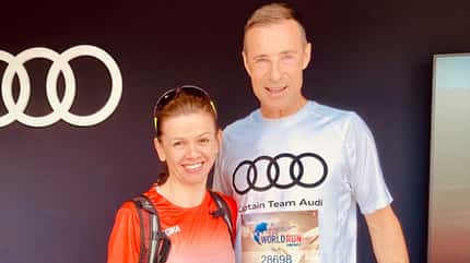 Kai Pflaume, fit Ü50, Ausdauer; Wettkampf Moderator Kai Pflaume und Redakteurin Martina Steinbach