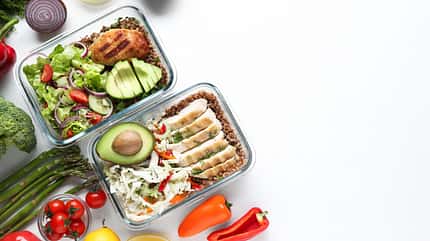 lunch,salad,space,view,white,dietary,fitness,text,different,avoc Healthy,Diet.,Different,Meals,In,Glass,Containers,And,Products,On