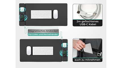 Mit der hochwertigen Schreibtischunterlage gibt es keinen Kabelsalat mehr. Mit der hochwertigen Schreibtischunterlage gibt es keinen Kabelsalat mehr.