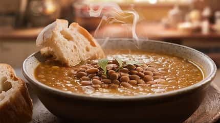 chick-pea,lunch,soup,gourmet,isolated,yellow,naan bread,plate,bo Lentil,Soup:,Hearty,Lentil,Soup,With,Crusty,Bread,,Served,In