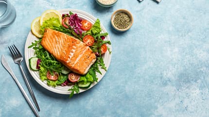 lunch,salad,trout,leaves,white,copy space,arugula,salmon,healthy Grilled,Salmon,Fish,Fillet,And,Fresh,Vegetable,Salad.,Healthy,Keto