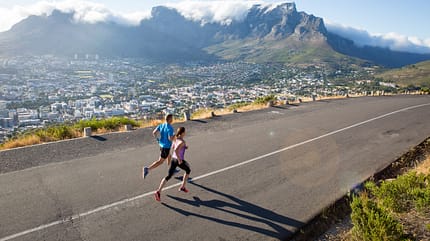 Running on a beautiful day above the city Running on a beautiful day above the city