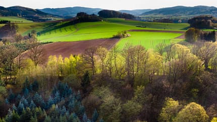 GettyImages.de/Hristo Shanov / 500px Aerial landscape,Scenic view of agricultural field against sky,Lennestadt,Germany