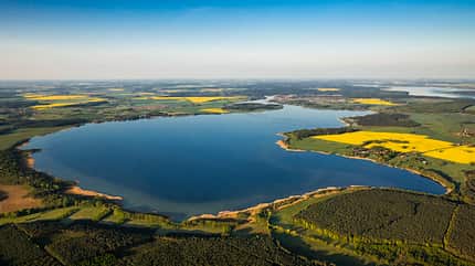 Aerial View,Day,distance,Fleesensee,Germany,High Angle View,horizon,lakeland,lake,landscape,Malchow,Mecklenburg-Western Pomerania,Mecklenburg Lake District,nature,No People,sky,Travel,waters Aerial view, Fleesensee lake, near Malchow, Mecklenburg Lake District, Mecklenburg-Western Pomerania, Germany