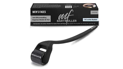 Der Bartroller von MEN’S FACES fördert mit 192 0,5 mm Nadeln den Bartwuchs. Der Bartroller von MEN’S FACES fördert mit 192 0,5 mm Nadeln den Bartwuchs.