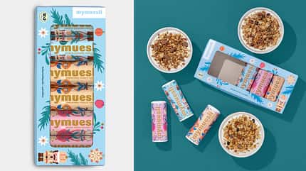 Xmas 6er Mini-Müsli Geschenkbox von Mymuesli, um 13 €.