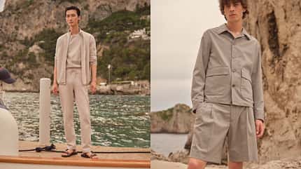 Zwei männliche Models in der bugatti Kollektion Frühjahr/Sommer 2026