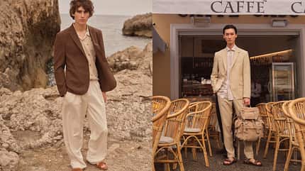 Zwei männliche Models in der bugatti Kollektion Frühjahr/Sommer 2026