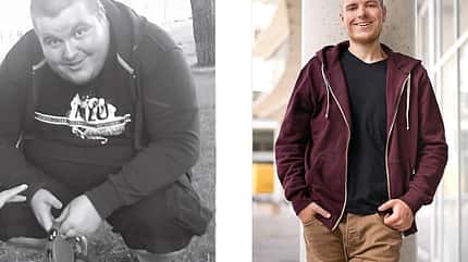 Robert hat 90 Kilo abgenommen: Vorher wog er 180 Kilo und nachher 90 Kilo Robert hat 90 Kilo abgenommen: Vorher wog er 180 Kilo und nachher 90 Kilo