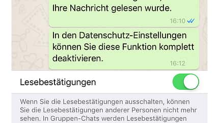 2 blaue Häkchen neben einer Nachricht zeigen an, dass sie vom Empfänger gelesen wurde 2 blaue Häkchen neben einer Nachricht zeigen an, dass sie vom Empfänger gelesen wurde