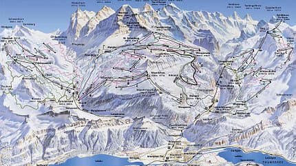 Übersichtskarte über das Skigebiet bei Eiger, Mönch & Jungfrau Übersichtskarte über das Skigebiet bei Eiger, Mönch & Jungfrau