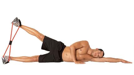 Beinabduktion mit kurzen Tubes in Seitlage Beinabduktion mit kurzen Tubes in Seitlage
