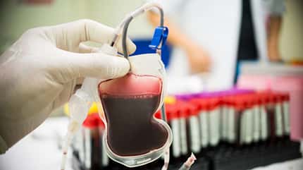 Blutspenden . In Deutschland werden täglich etwa 15.000 Blutspenden benötigt