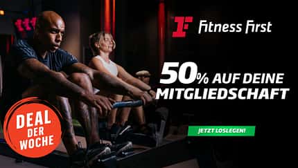 Im Deal der Woche sparst du bei Fitness First 50 % auf die ersten 8 oder 16 Wochen. 