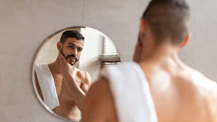 Male,Facial,Care.,Portrait,Of,Handsome,Arab,Man,Looking,At