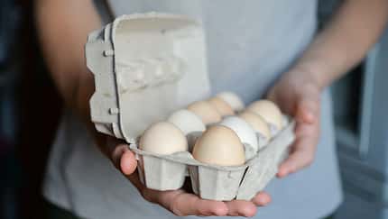 Caucasian,Man,With,Gray,T-shirt,Holding,A,Cardboard,Egg,Box