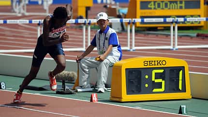 Zeitmessung bei einem Leichtathletik-Wttkampf