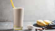 Banana,Smoothie,With,Protein,Powder,In,A,Glass,,Healthy,Eating