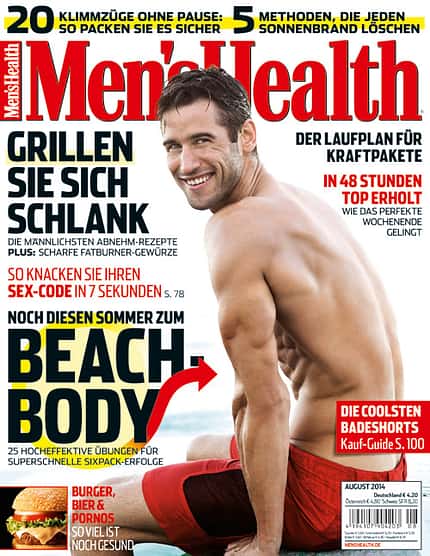 Die Titelseite der August-Ausgabe 2014 von Men's Health Die Titelseite der August-Ausgabe 2014 von Men's Health