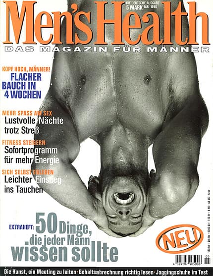 Die Titelseite der ersten Men's-Health-Ausgabe Mai 1996 Die Titelseite der ersten Men's-Health-Ausgabe Mai 1996