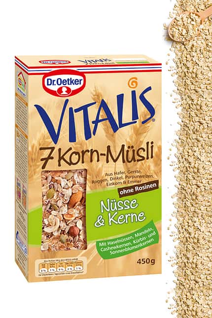 Vitalis 7-Korn-Müsli "Nüsse & Kerne" von Dr. Oetker Vitalis 7-Korn-Müsli "Nüsse & Kerne" von Dr. Oetker