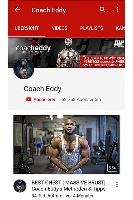 Coach Eddy liefert den Fans seines Youtube-Kanals in mittlerweile mehr als 150 Videos regelmäßig Tipps zu Workouts, Trainingsplänen, Ernährung und Motivation Coach Eddy liefert den Fans seines Youtube-Kanals in mittlerweile mehr als 150 Videos regelmäßig Tipps zu Workouts, Trainingsplänen, Ernährung und Motivation